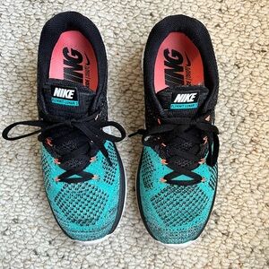 Nike Women's Flyknit Lunar 3 Athletic Shoes - Black and Teal